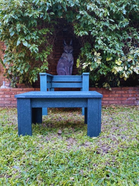 Conjunto living: sillón y mesa ratona de madera plástica en el jardín